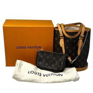 Louis Vuitton LV Monogram Bucket PM Bag With Pochette and Box and Dust Bag